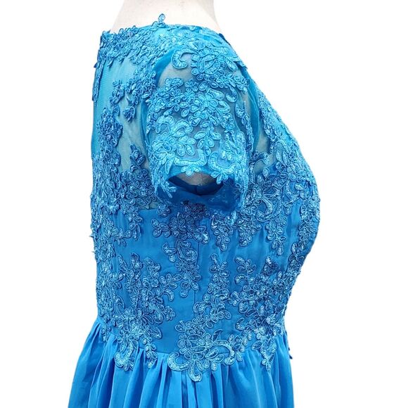 Elegant Blue Chiffon Lace Detail Maxi‎ Bridesmaid or Wedding Guest Dress Size 10 - Picture 8 of 12